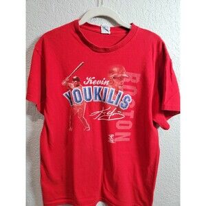 Red MLB Boston Red Sox t-shirt featuring player Kevin Youkilis Medium